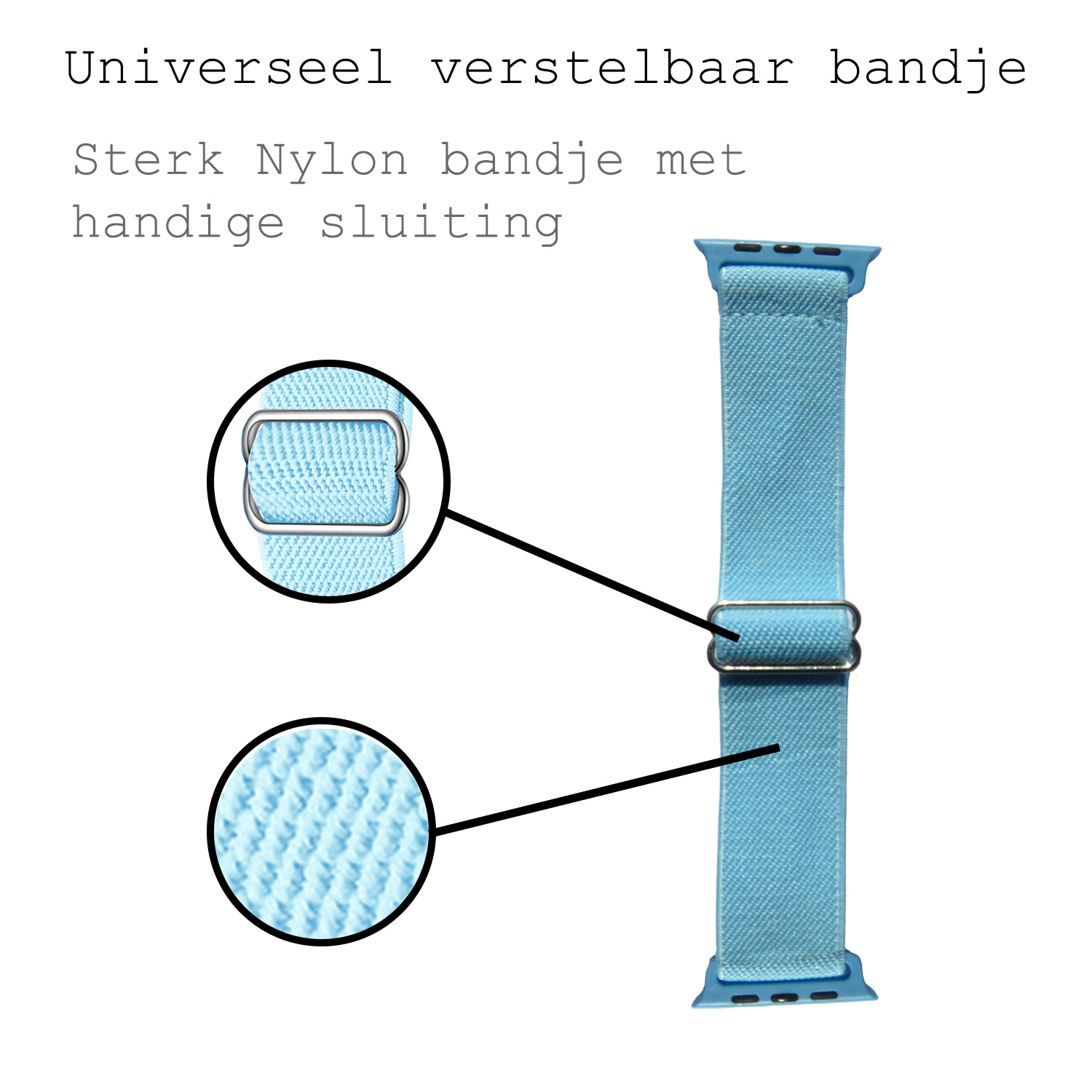 BASEY. Nylon Bandje Geschikt voor Apple Watch 1-8 / SE (42/44/45) Bandje Stof - Horloge Band Verstelbare Gesp Polsband Geschikt voor Apple Watch 1-8 / SE (42/44/45) - Lichtblauw