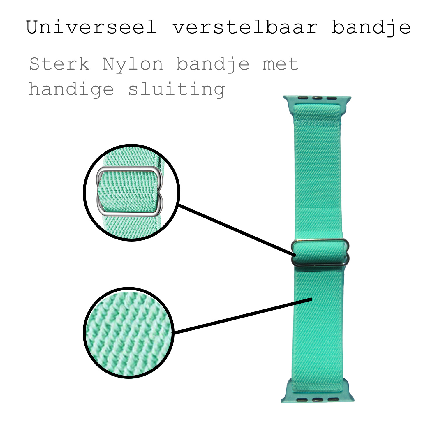 BASEY. Nylon Bandje Geschikt voor Apple Watch 1-8 / SE (42/44/45) Bandje Stof - Horloge Band Verstelbare Gesp Polsband Geschikt voor Apple Watch 1-8 / SE (42/44/45) - Mintgroen