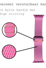 BASEY. Nylon Bandje Geschikt voor Apple Watch 1-8 / SE (42/44/45) Bandje Stof - Horloge Band Verstelbare Gesp Polsband Geschikt voor Apple Watch 1-8 / SE (42/44/45) - Roze
