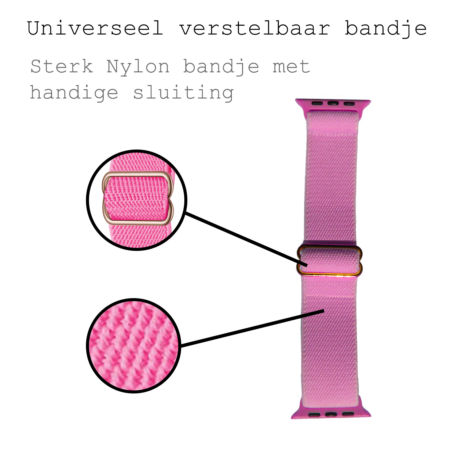 BASEY. Nylon Bandje Geschikt voor Apple Watch 1-8 / SE (42/44/45) Bandje Stof - Horloge Band Verstelbare Gesp Polsband Geschikt voor Apple Watch 1-8 / SE (42/44/45) - Roze