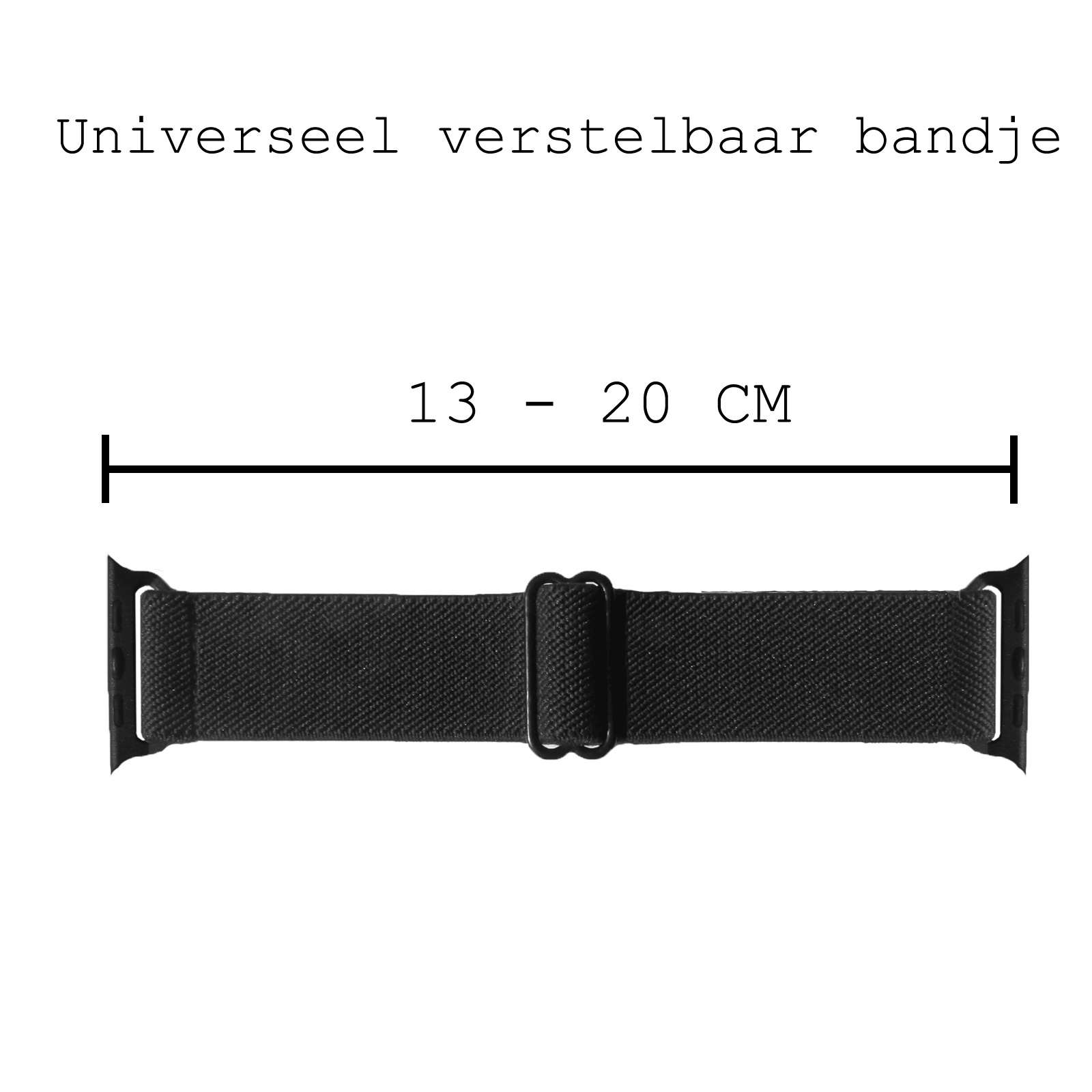 BASEY. Nylon Bandje Geschikt voor Apple Watch 1-8 / SE (42/44/45) Bandje Stof - Horloge Band Verstelbare Gesp Polsband Geschikt voor Apple Watch 1-8 / SE (42/44/45) - Zwart