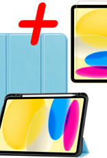 BASEY. Hoesje Geschikt voor iPad 2022 Hoes Case Tablet Hoesje Tri-fold Met Uitsparing Geschikt voor Apple Pencil Met Screenprotector - Hoes Geschikt voor iPad 10 Hoesje Hard Cover Bookcase Hoes - Lichtblauw