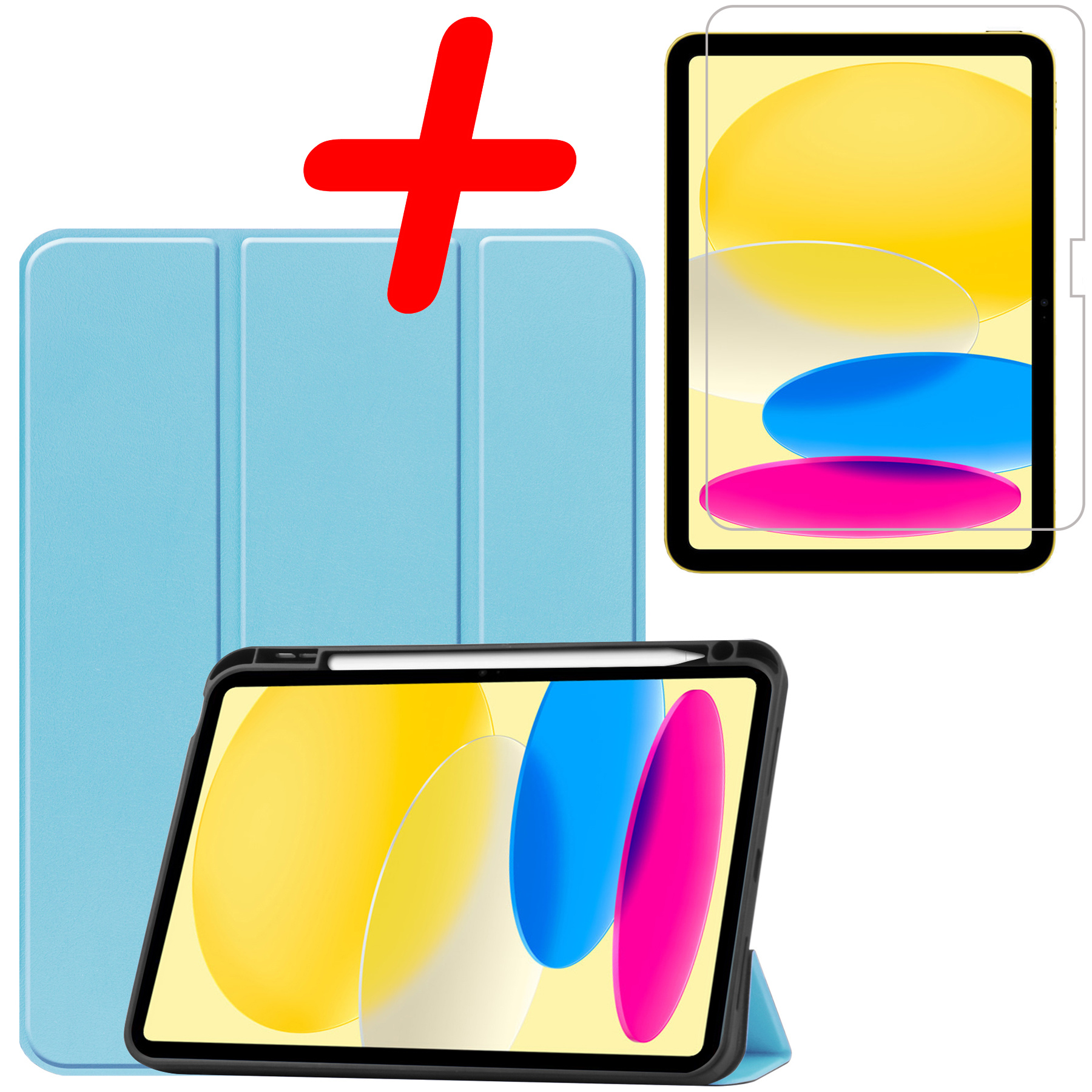 BASEY. Hoesje Geschikt voor iPad 2022 Hoes Case Tablet Hoesje Tri-fold Met Uitsparing Geschikt voor Apple Pencil Met Screenprotector - Hoes Geschikt voor iPad 10 Hoesje Hard Cover Bookcase Hoes - Lichtblauw