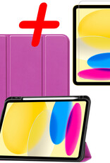 BASEY. Hoesje Geschikt voor iPad 2022 Hoes Case Tablet Hoesje Tri-fold Met Uitsparing Geschikt voor Apple Pencil Met Screenprotector - Hoes Geschikt voor iPad 10 Hoesje Hard Cover Bookcase Hoes - Paars