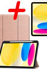 BASEY. Hoesje Geschikt voor iPad 2022 Hoes Case Tablet Hoesje Tri-fold Met Uitsparing Geschikt voor Apple Pencil Met Screenprotector - Hoes Geschikt voor iPad 10 Hoesje Hard Cover Bookcase Hoes - Rosé goud