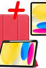 BASEY. Hoesje Geschikt voor iPad 2022 Hoes Case Tablet Hoesje Tri-fold Met Uitsparing Geschikt voor Apple Pencil Met Screenprotector - Hoes Geschikt voor iPad 10 Hoesje Hard Cover Bookcase Hoes - Rood