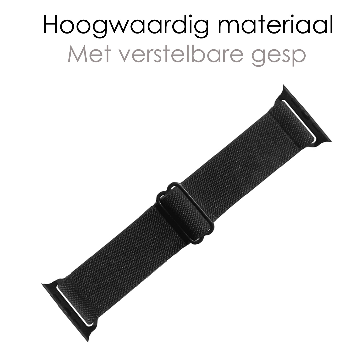NoXx Horloge Band Geschikt voor Apple Watch 1-8 / SE (42/44/45 mm) Bandje Nylon Met Verstelbare Gesp - Zwart