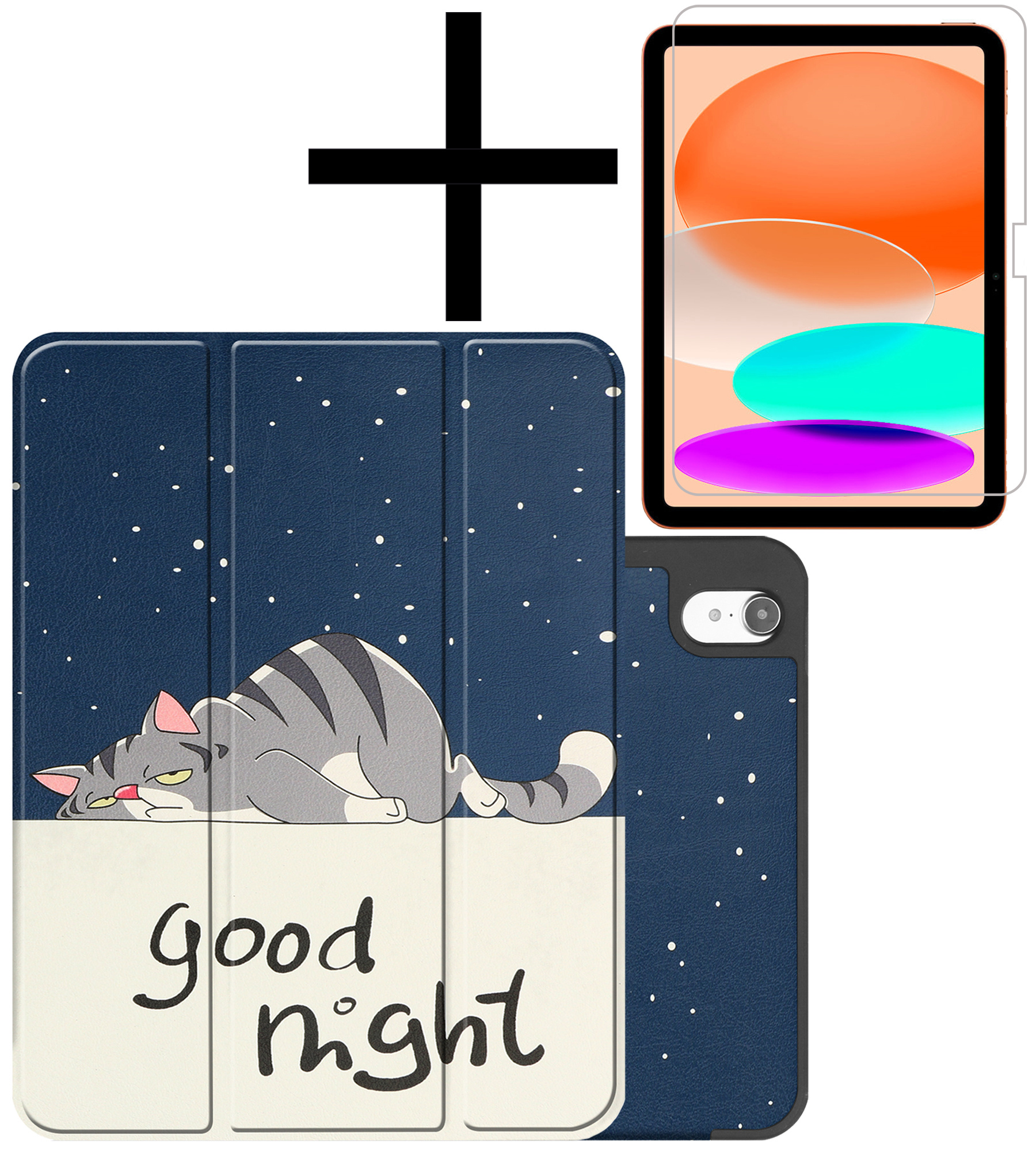 NoXx Hoesje Geschikt voor iPad 2022 Hoesje Case Hard Cover Hoes Book Case Met Uitsparing Geschikt voor Apple Pencil Met Screenprotector - Kat