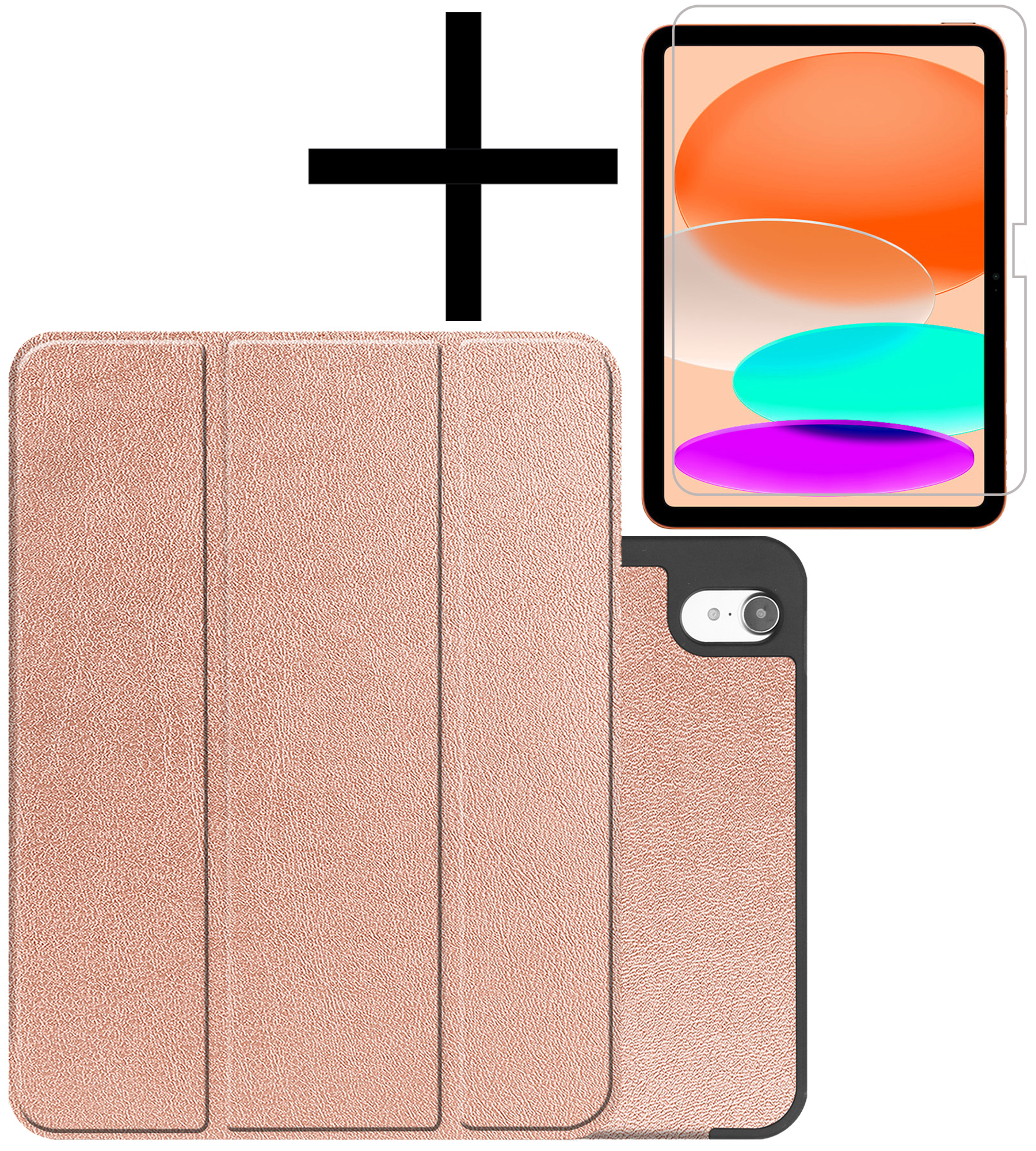 NoXx Hoesje Geschikt voor iPad 2022 Hoesje Case Hard Cover Hoes Book Case Met Uitsparing Geschikt voor Apple Pencil Met Screenprotector - Rosé goud