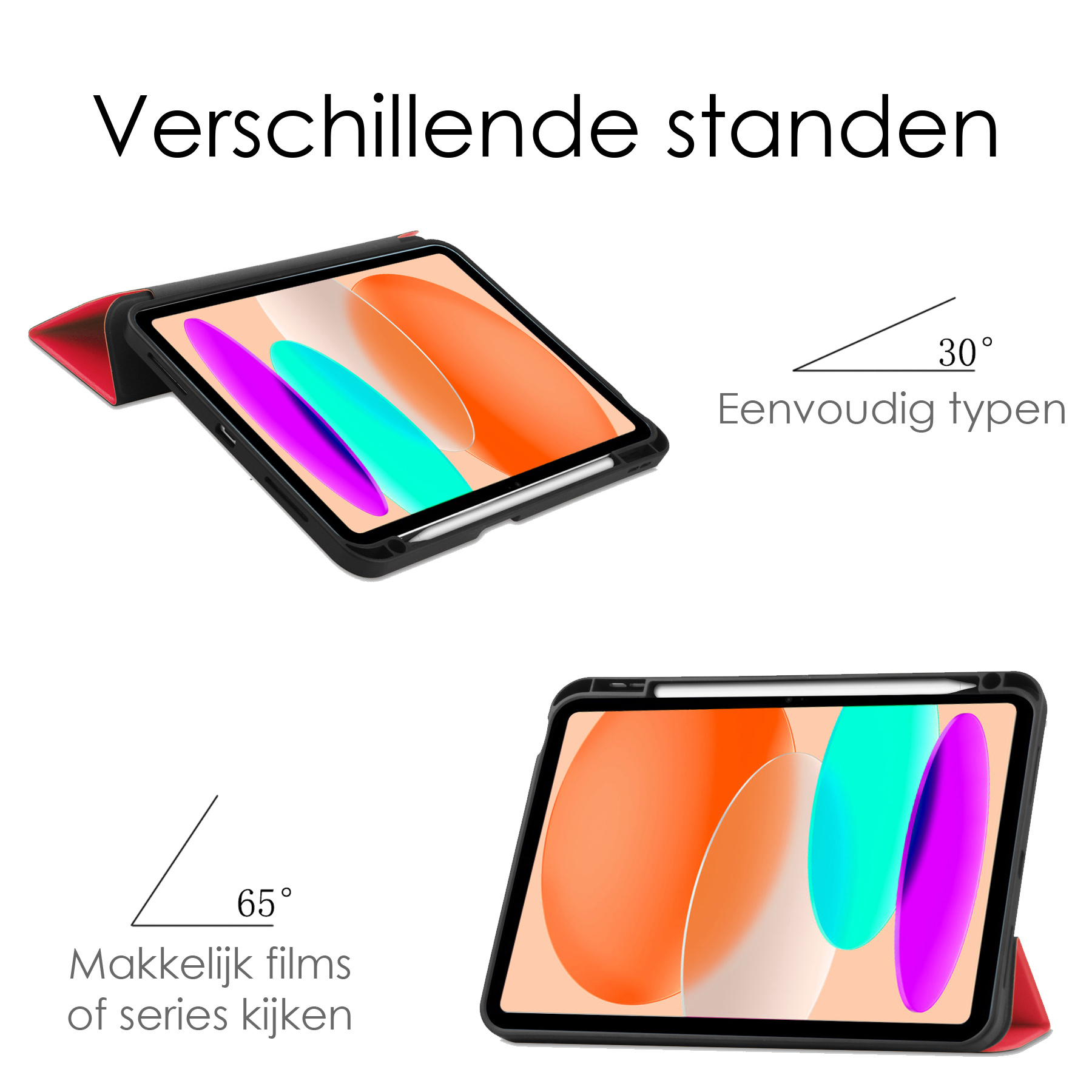 NoXx Hoesje Geschikt voor iPad 2022 Hoesje Case Hard Cover Hoes Book Case Met Uitsparing Geschikt voor Apple Pencil Met Screenprotector - Rood