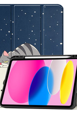 Nomfy Hoes Geschikt voor iPad 2022 Hoes Tri-fold Tablet Hoesje Case Met Uitsparing Geschikt voor Apple Pencil Met Screenprotector - Hoesje Geschikt voor iPad 10 Hoesje Hardcover Bookcase - Kat