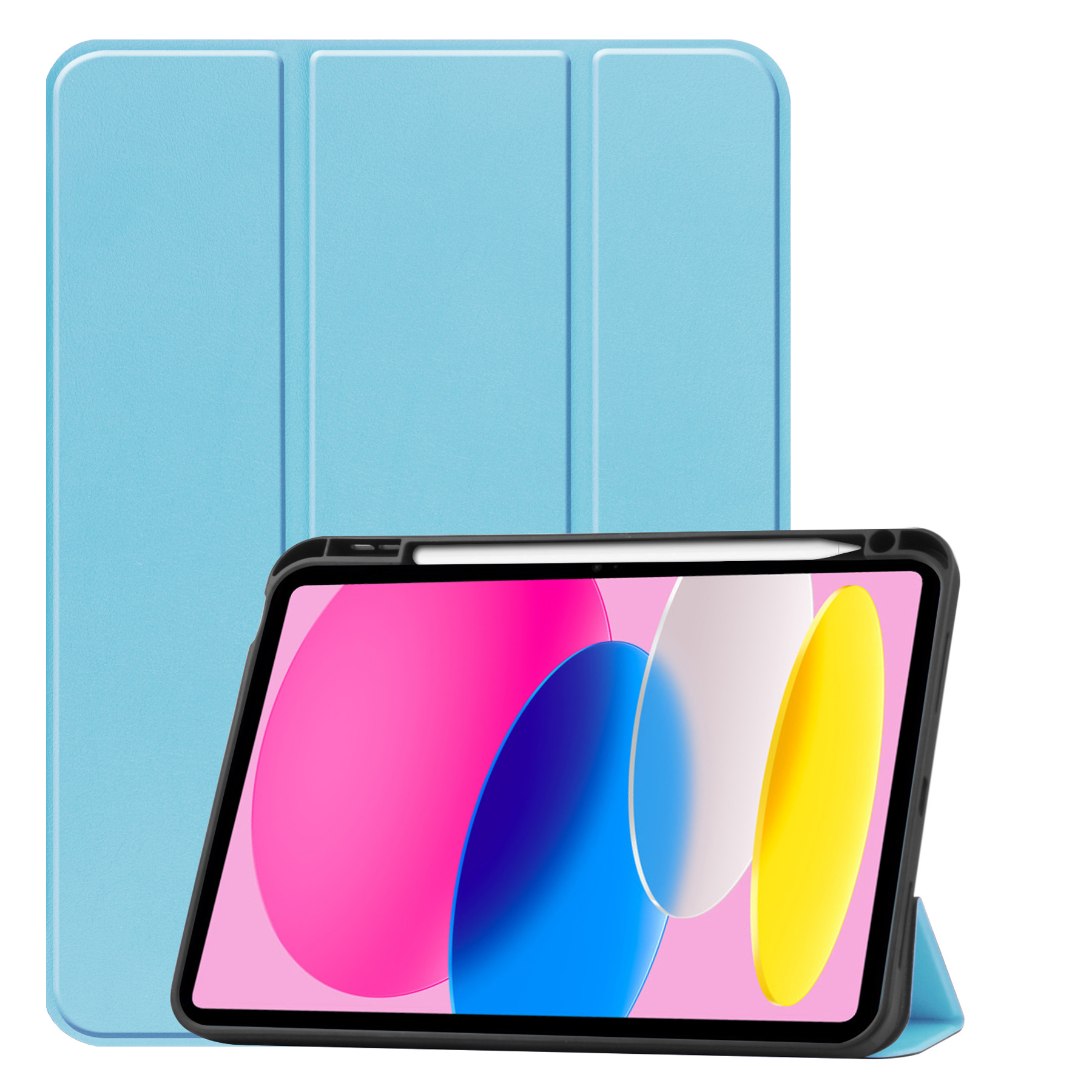 Nomfy Hoes Geschikt voor iPad 2022 Hoes Tri-fold Tablet Hoesje Case Met Uitsparing Geschikt voor Apple Pencil Met Screenprotector - Hoesje Geschikt voor iPad 10 Hoesje Hardcover Bookcase - Lichtblauw