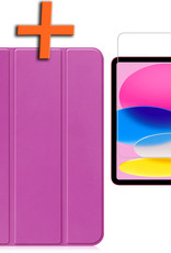 Nomfy Hoes Geschikt voor iPad 2022 Hoes Tri-fold Tablet Hoesje Case Met Uitsparing Geschikt voor Apple Pencil Met Screenprotector - Hoesje Geschikt voor iPad 10 Hoesje Hardcover Bookcase - Paars