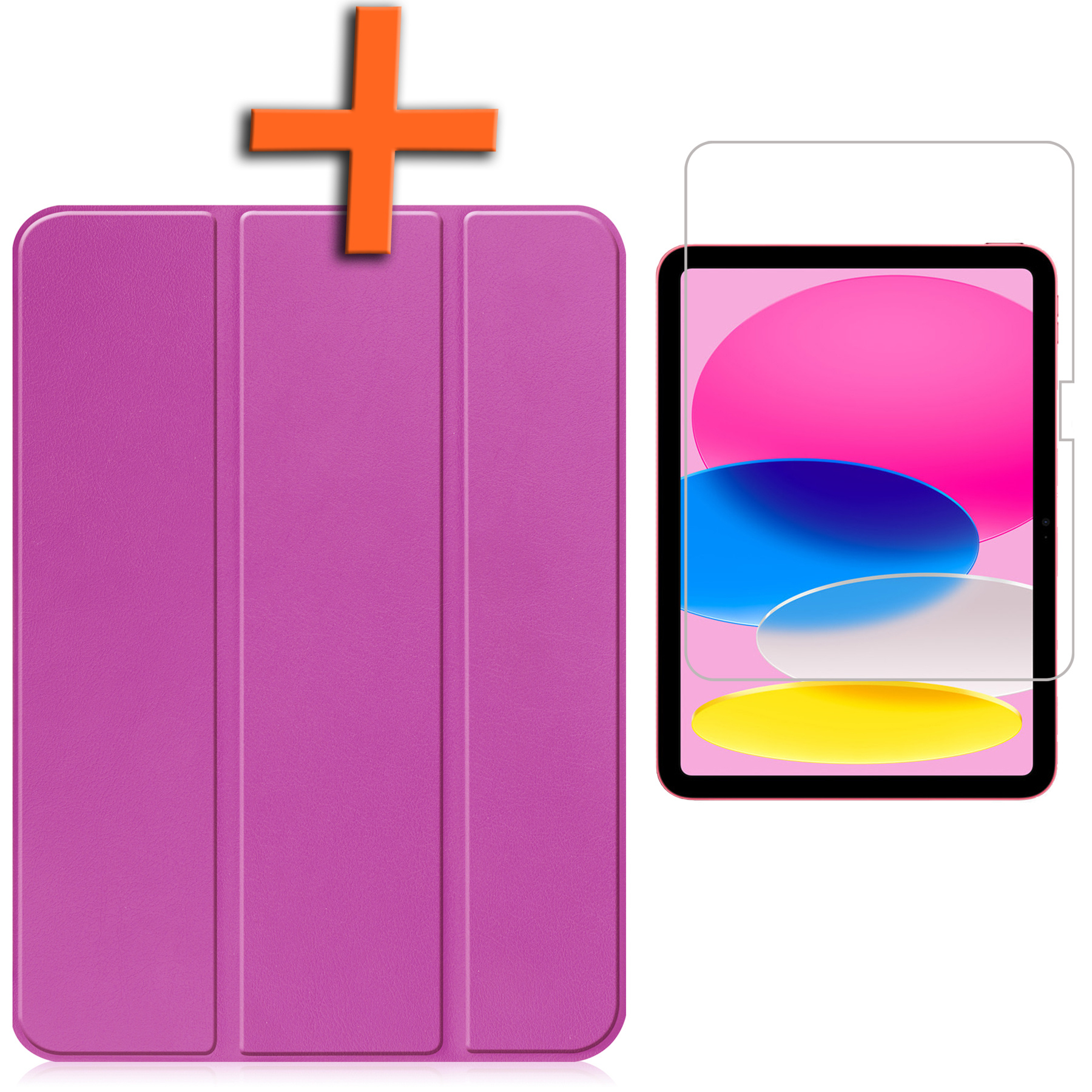 Nomfy Hoes Geschikt voor iPad 2022 Hoes Tri-fold Tablet Hoesje Case Met Uitsparing Geschikt voor Apple Pencil Met Screenprotector - Hoesje Geschikt voor iPad 10 Hoesje Hardcover Bookcase - Paars