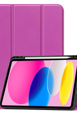 Nomfy Hoes Geschikt voor iPad 2022 Hoes Tri-fold Tablet Hoesje Case Met Uitsparing Geschikt voor Apple Pencil Met Screenprotector - Hoesje Geschikt voor iPad 10 Hoesje Hardcover Bookcase - Paars
