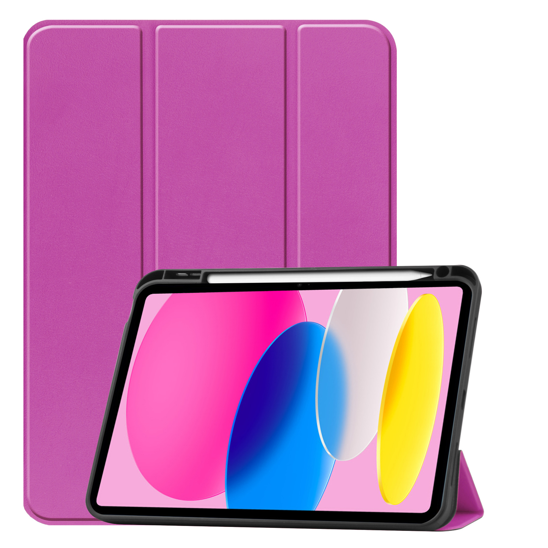 Nomfy Hoes Geschikt voor iPad 2022 Hoes Tri-fold Tablet Hoesje Case Met Uitsparing Geschikt voor Apple Pencil Met Screenprotector - Hoesje Geschikt voor iPad 10 Hoesje Hardcover Bookcase - Paars