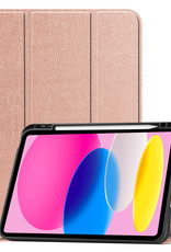 Nomfy Hoes Geschikt voor iPad 2022 Hoes Tri-fold Tablet Hoesje Case Met Uitsparing Geschikt voor Apple Pencil Met Screenprotector - Hoesje Geschikt voor iPad 10 Hoesje Hardcover Bookcase - Rosé goud