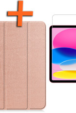 Nomfy Hoes Geschikt voor iPad 2022 Hoes Tri-fold Tablet Hoesje Case Met Uitsparing Geschikt voor Apple Pencil Met Screenprotector - Hoesje Geschikt voor iPad 10 Hoesje Hardcover Bookcase - Rosé goud