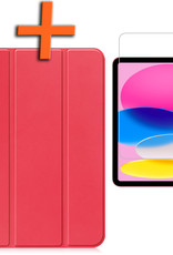 Nomfy Hoes Geschikt voor iPad 2022 Hoes Tri-fold Tablet Hoesje Case Met Uitsparing Geschikt voor Apple Pencil Met Screenprotector - Hoesje Geschikt voor iPad 10 Hoesje Hardcover Bookcase - Rood