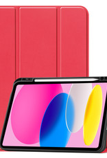 Nomfy Hoes Geschikt voor iPad 2022 Hoes Tri-fold Tablet Hoesje Case Met Uitsparing Geschikt voor Apple Pencil Met Screenprotector - Hoesje Geschikt voor iPad 10 Hoesje Hardcover Bookcase - Rood