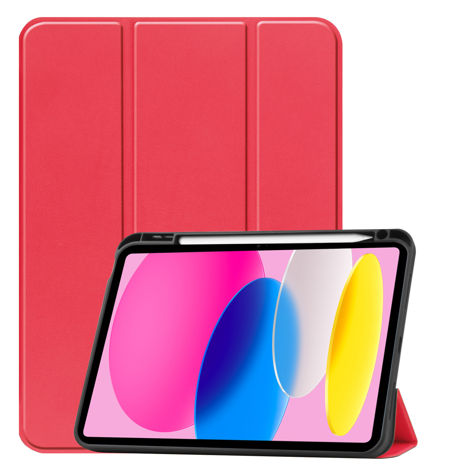 Nomfy Hoes Geschikt voor iPad 2022 Hoes Tri-fold Tablet Hoesje Case Met Uitsparing Geschikt voor Apple Pencil Met Screenprotector - Hoesje Geschikt voor iPad 10 Hoesje Hardcover Bookcase - Rood