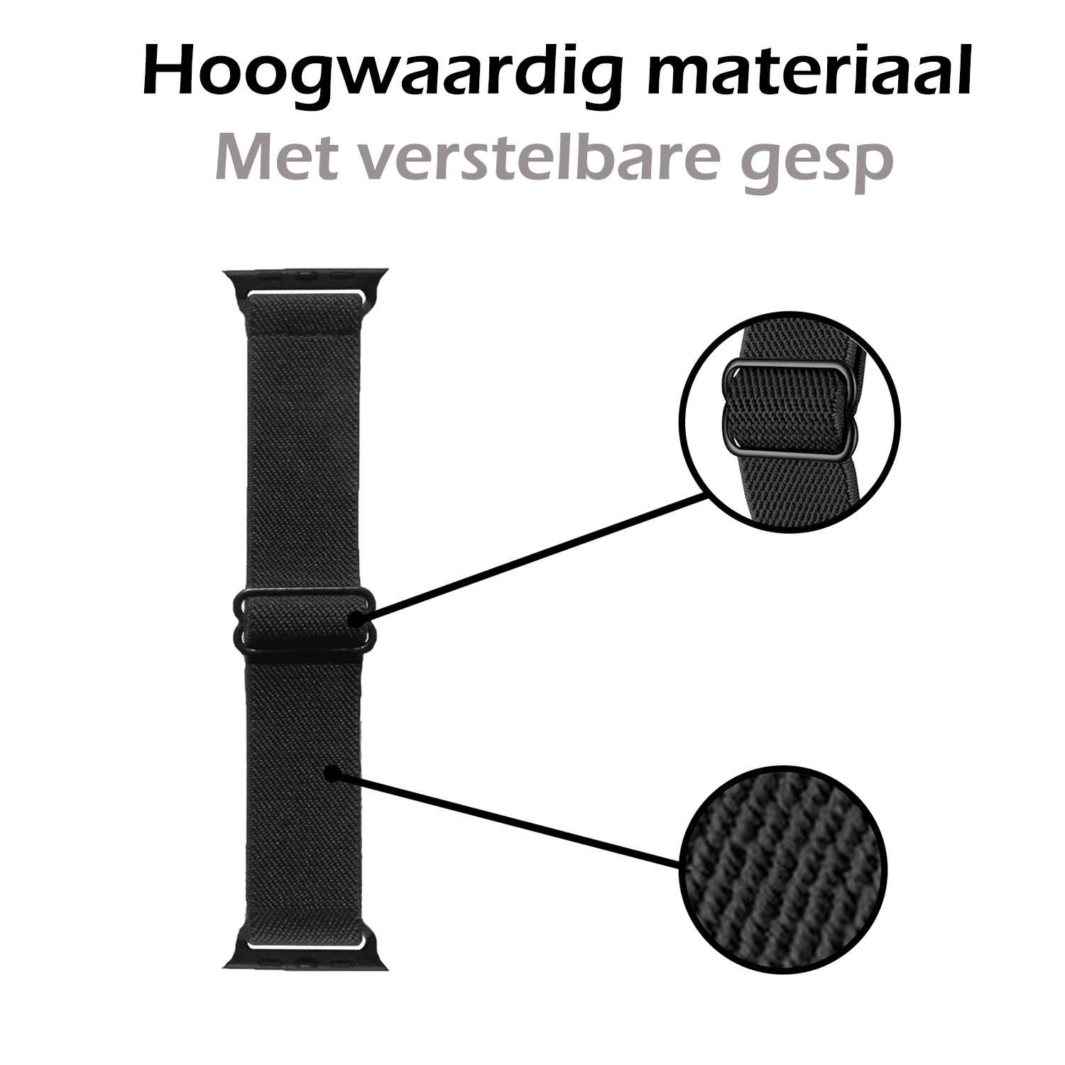 Nomfy Bandje Geschikt Voor Apple Watch Bandje 42/44/45 mm Nylon Horloge Band Verstelbare Gesp - Geschikt Voor Apple Watch 1-8 / SE - 42/44/45 mm Nylon - Zwart