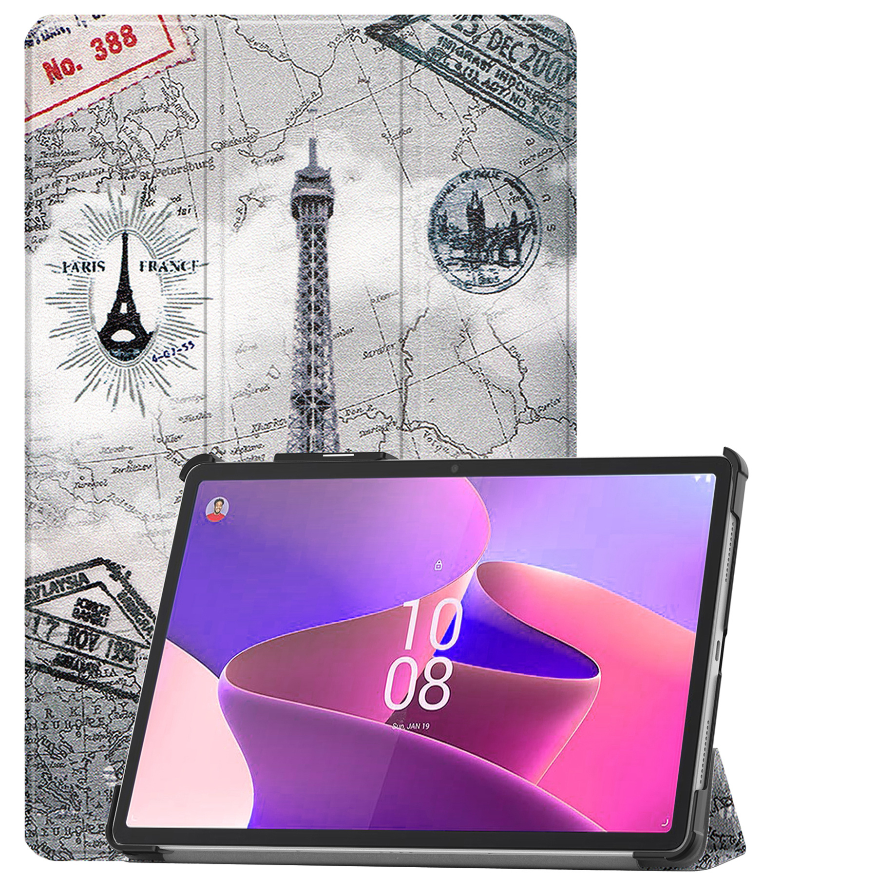 Nomfy Hoes Geschikt voor Lenovo Tab P11 Pro Hoes Tri-fold Tablet Hoesje Case Met Uitsparing Geschikt voor Lenovo Pen - Hoesje Geschikt voor Lenovo Tab P11 Pro Hoesje Hardcover Bookcase - Eiffeltoren