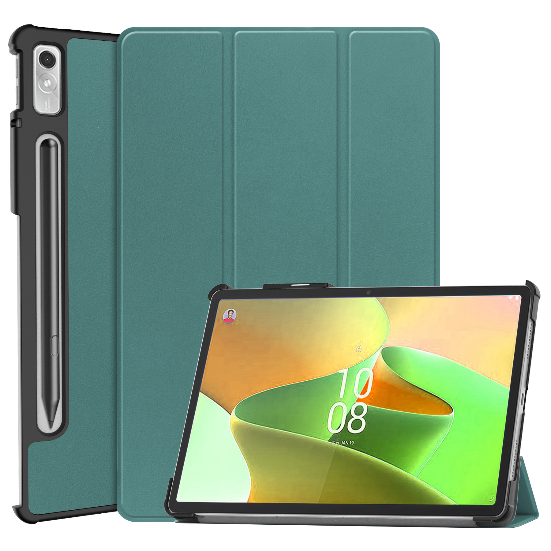 BASEY. Hoesje Geschikt voor Lenovo Tab P11 Pro Hoes Case Tablet Hoesje Tri-fold Met Uitsparing Geschikt voor Lenovo Pen - Hoes Geschikt voor Lenovo Tab P11 Pro Hoesje Hard Cover Bookcase Hoes - Donkergroen