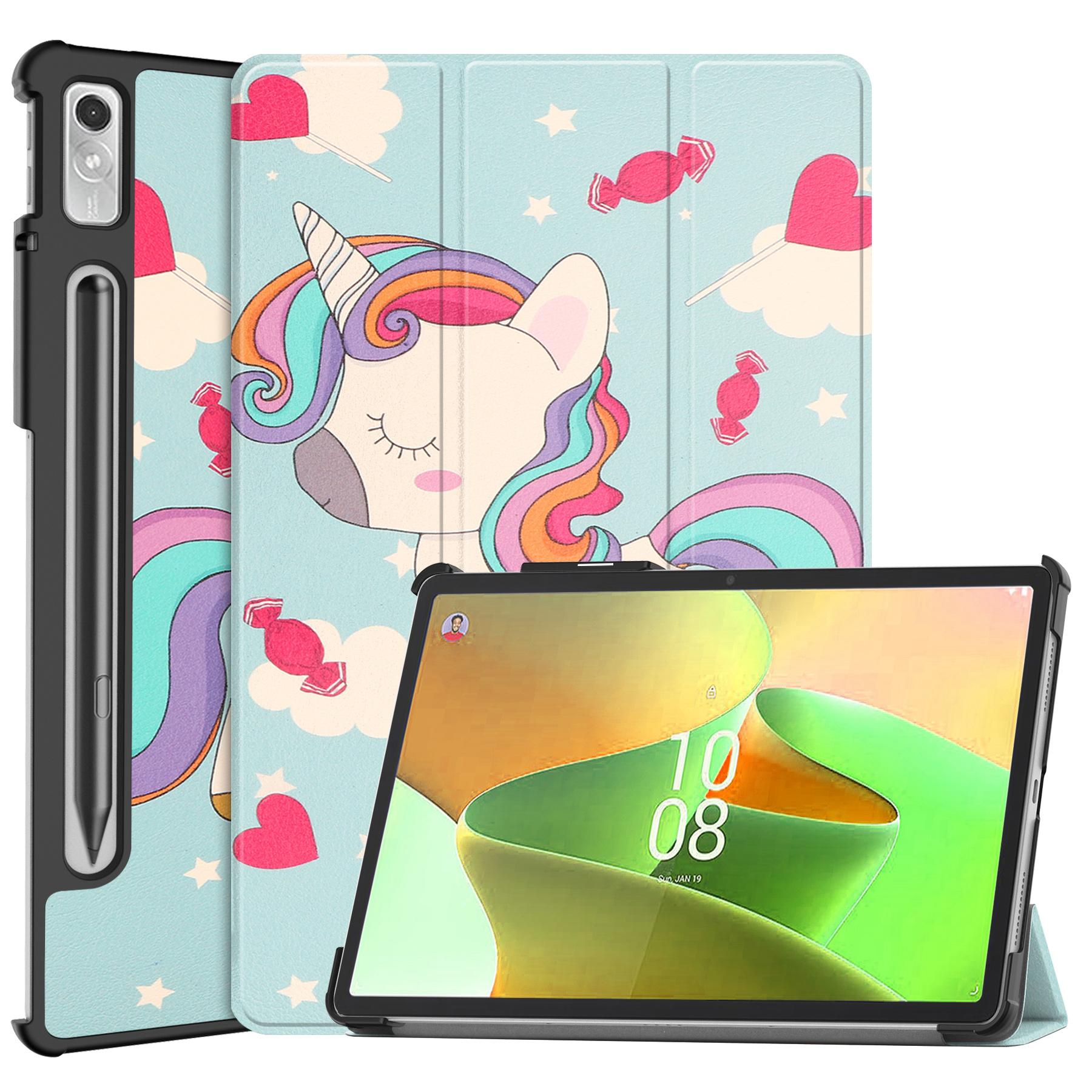 BASEY. Hoesje Geschikt voor Lenovo Tab P11 Pro Hoes Case Tablet Hoesje Tri-fold Met Uitsparing Geschikt voor Lenovo Pen - Hoes Geschikt voor Lenovo Tab P11 Pro Hoesje Hard Cover Bookcase Hoes - Eenhoorn