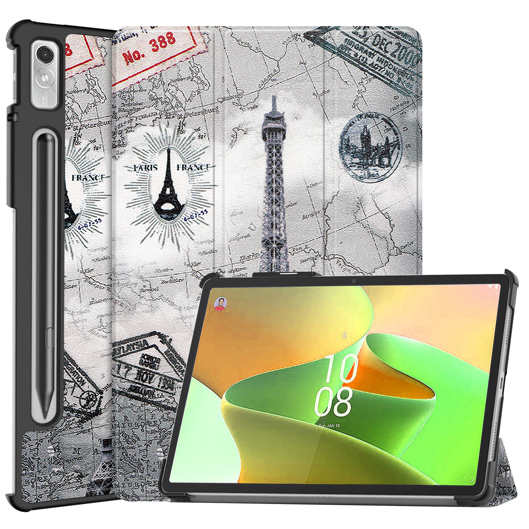 BASEY. Hoesje Geschikt voor Lenovo Tab P11 Pro Hoes Case Tablet Hoesje Tri-fold Met Uitsparing Geschikt voor Lenovo Pen - Hoes Geschikt voor Lenovo Tab P11 Pro Hoesje Hard Cover Bookcase Hoes - Eiffeltoren