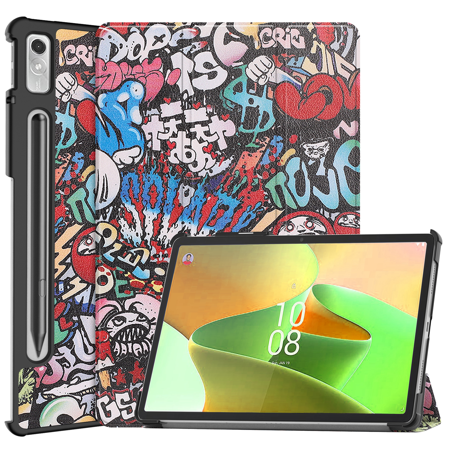 BASEY. Hoesje Geschikt voor Lenovo Tab P11 Pro Hoes Case Tablet Hoesje Tri-fold Met Uitsparing Geschikt voor Lenovo Pen - Hoes Geschikt voor Lenovo Tab P11 Pro Hoesje Hard Cover Bookcase Hoes - Graffity