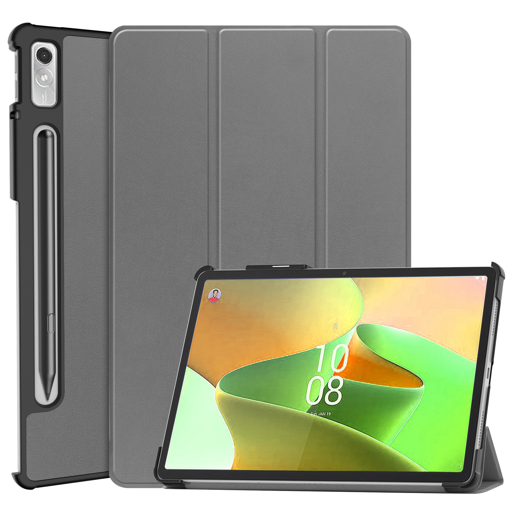 BASEY. Hoesje Geschikt voor Lenovo Tab P11 Pro Hoes Case Tablet Hoesje Tri-fold Met Uitsparing Geschikt voor Lenovo Pen - Hoes Geschikt voor Lenovo Tab P11 Pro Hoesje Hard Cover Bookcase Hoes - Grijs