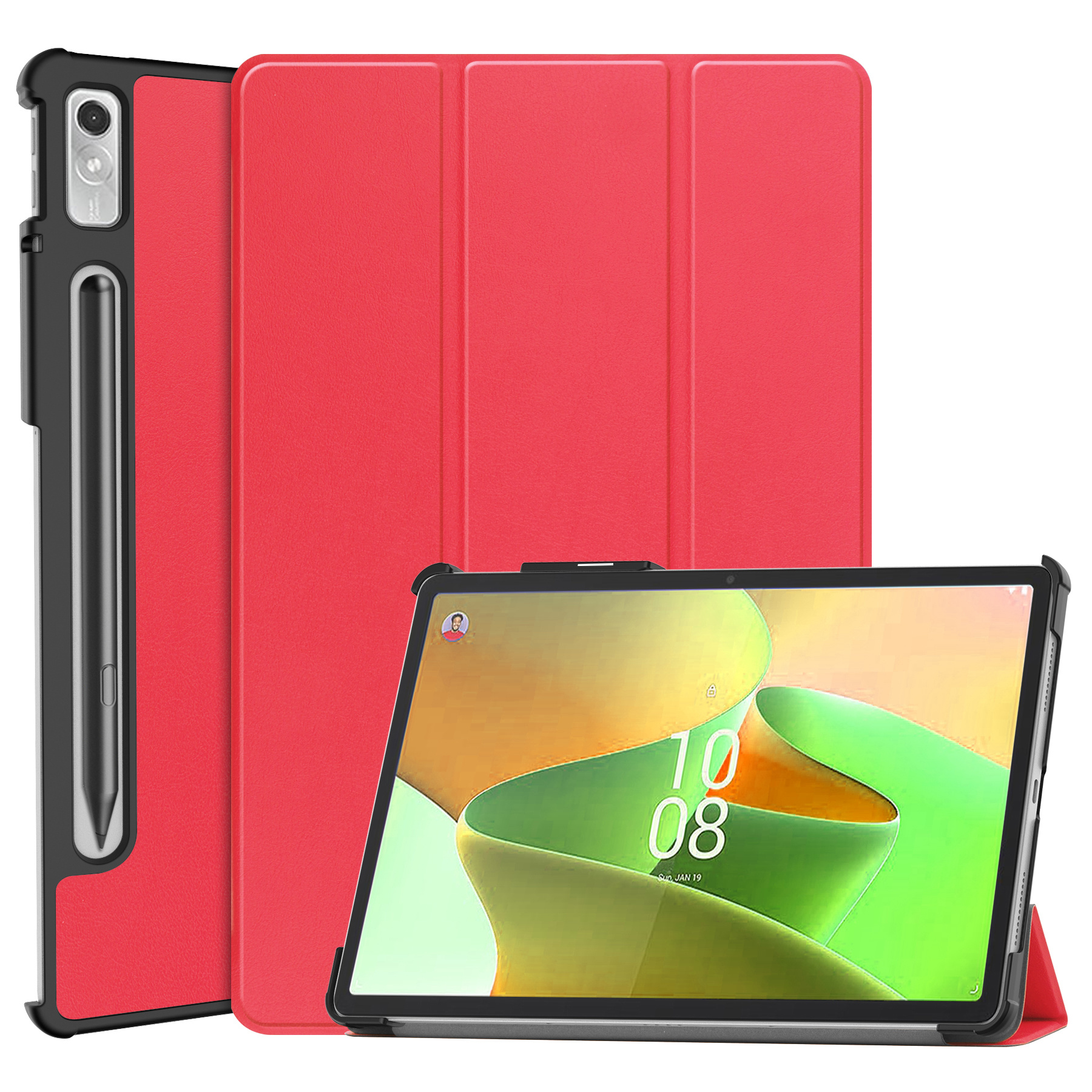 BASEY. Hoesje Geschikt voor Lenovo Tab P11 Pro Hoes Case Tablet Hoesje Tri-fold Met Uitsparing Geschikt voor Lenovo Pen - Hoes Geschikt voor Lenovo Tab P11 Pro Hoesje Hard Cover Bookcase Hoes - Rood