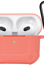 Nomfy Hoesje Geschikt voor AirPods 3 Hoesje Siliconen Shockproof Case Hoes Met Karabijnhaak - Hoesje Geschikt voor Apple AirPods 3 Case - Zalm