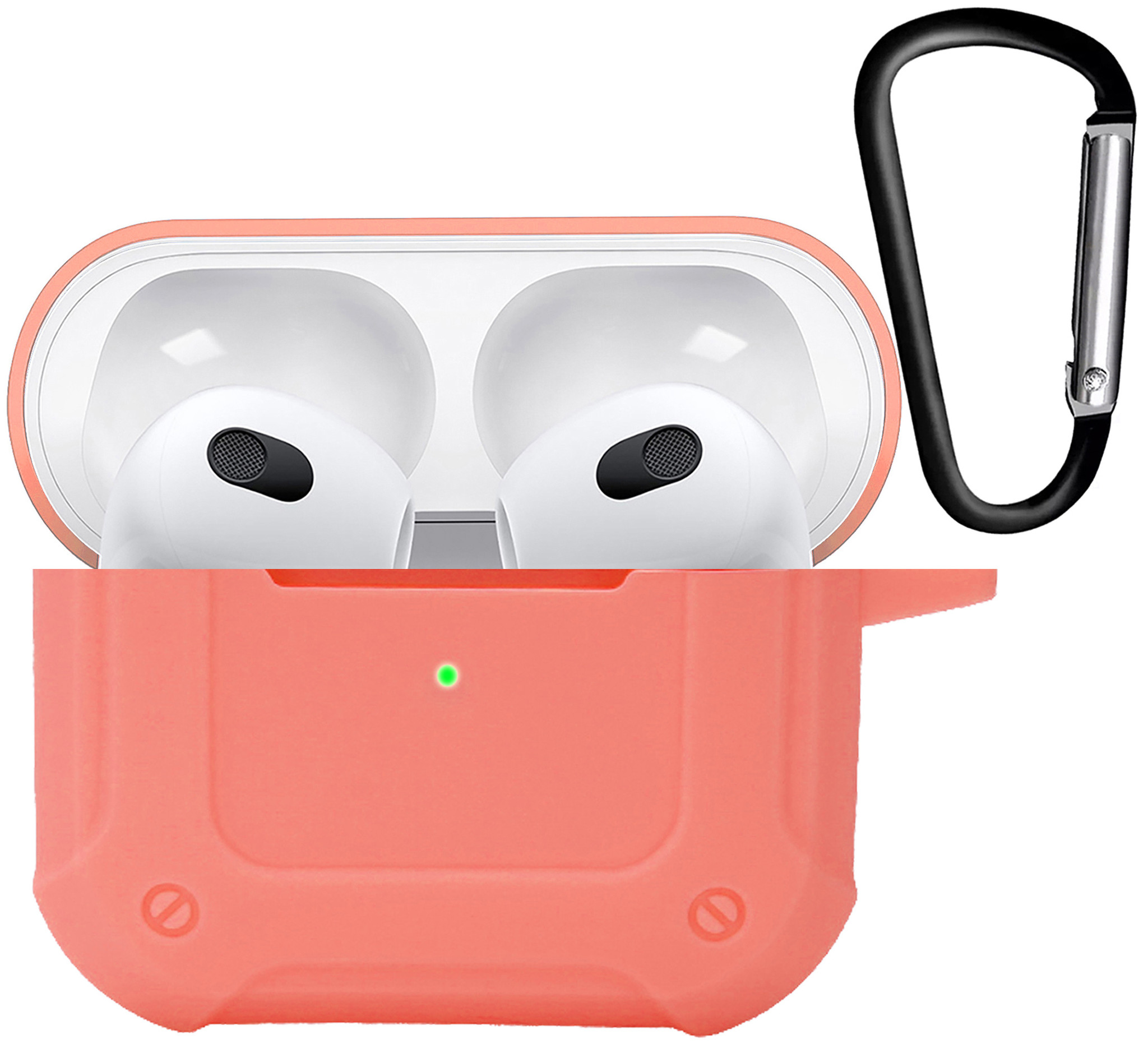 Nomfy Hoesje Geschikt voor AirPods 3 Hoesje Siliconen Shockproof Case Hoes Met Karabijnhaak - Hoesje Geschikt voor Apple AirPods 3 Case - Zalm