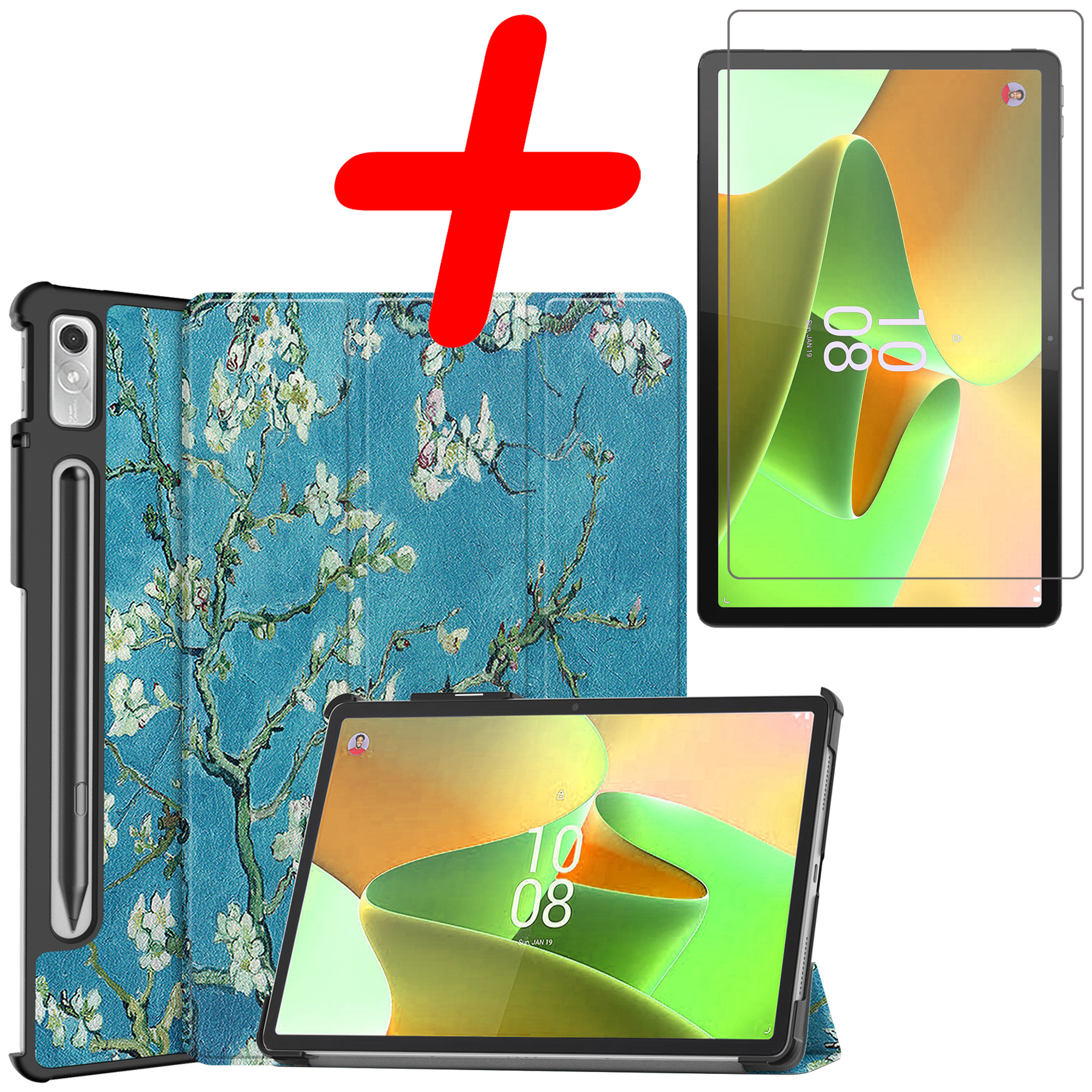 BASEY. Hoesje Geschikt voor Lenovo Tab P11 Pro Hoes Case Tablet Hoesje Tri-fold Met Uitsparing Geschikt voor Lenovo Pen Met Screenprotector - Hoes Geschikt voor Lenovo Tab P11 Pro Hoesje Hard Cover Bookcase Hoes - Bloesem