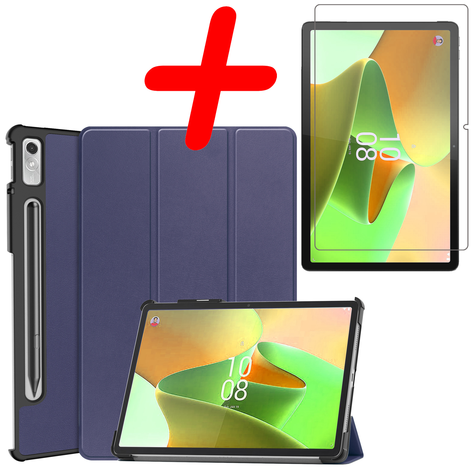 BASEY. Hoesje Geschikt voor Lenovo Tab P11 Pro Hoes Case Tablet Hoesje Tri-fold Met Uitsparing Geschikt voor Lenovo Pen Met Screenprotector - Hoes Geschikt voor Lenovo Tab P11 Pro Hoesje Hard Cover Bookcase Hoes - Donkerblauw