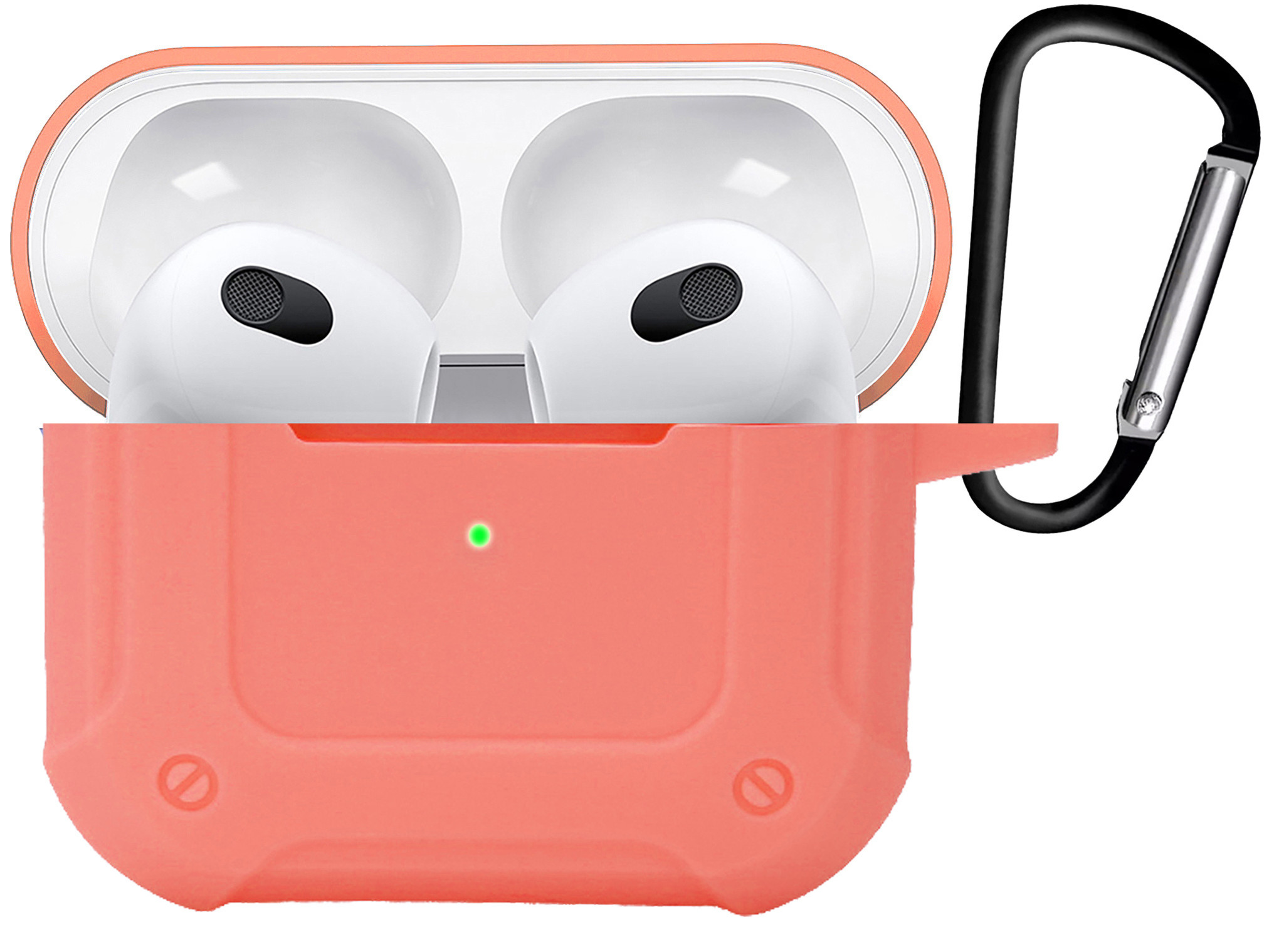 BASEY. Case Geschikt voor AirPods 3 Hoesje Siliconen Shockproof Hoes Cover Met Clip - Hoes Geschikt voor Apple AirPods 3 Case Siliconen - Zalm