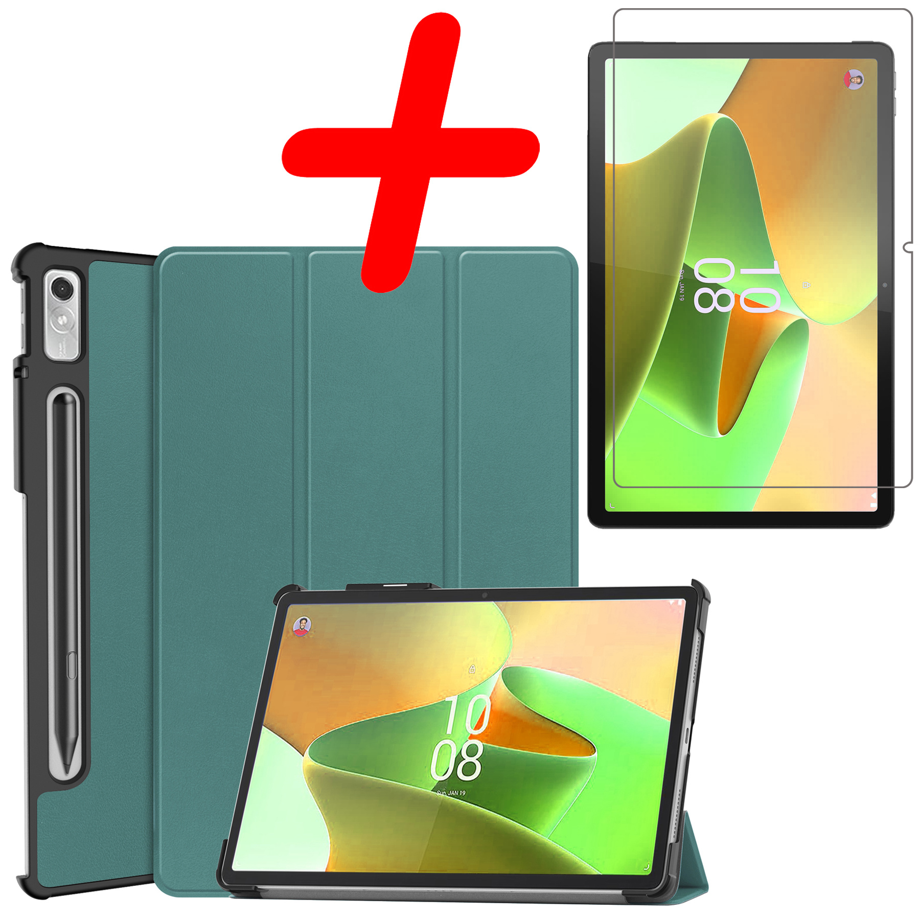 BASEY. Hoesje Geschikt voor Lenovo Tab P11 Pro Hoes Case Tablet Hoesje Tri-fold Met Uitsparing Geschikt voor Lenovo Pen Met Screenprotector - Hoes Geschikt voor Lenovo Tab P11 Pro Hoesje Hard Cover Bookcase Hoes - Donkergroen