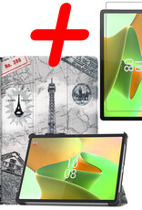 BASEY. Hoesje Geschikt voor Lenovo Tab P11 Pro Hoes Case Tablet Hoesje Tri-fold Met Uitsparing Geschikt voor Lenovo Pen Met Screenprotector - Hoes Geschikt voor Lenovo Tab P11 Pro Hoesje Hard Cover Bookcase Hoes - Eiffeltoren