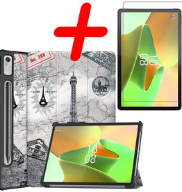 BASEY. BASEY. Lenovo Tab P11 Pro (2e Gen) Hoesje Met Uitsparing Apple Pencil Met Screenprotector - Eiffeltoren