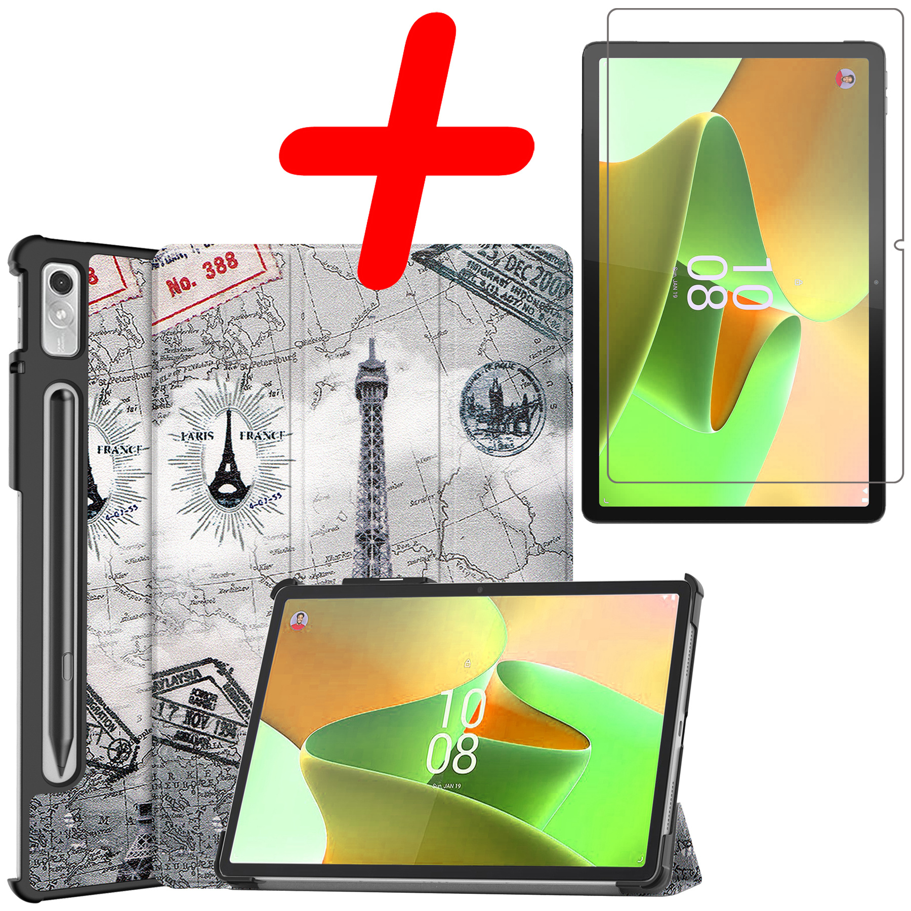 BASEY. Hoesje Geschikt voor Lenovo Tab P11 Pro Hoes Case Tablet Hoesje Tri-fold Met Uitsparing Geschikt voor Lenovo Pen Met Screenprotector - Hoes Geschikt voor Lenovo Tab P11 Pro Hoesje Hard Cover Bookcase Hoes - Eiffeltoren