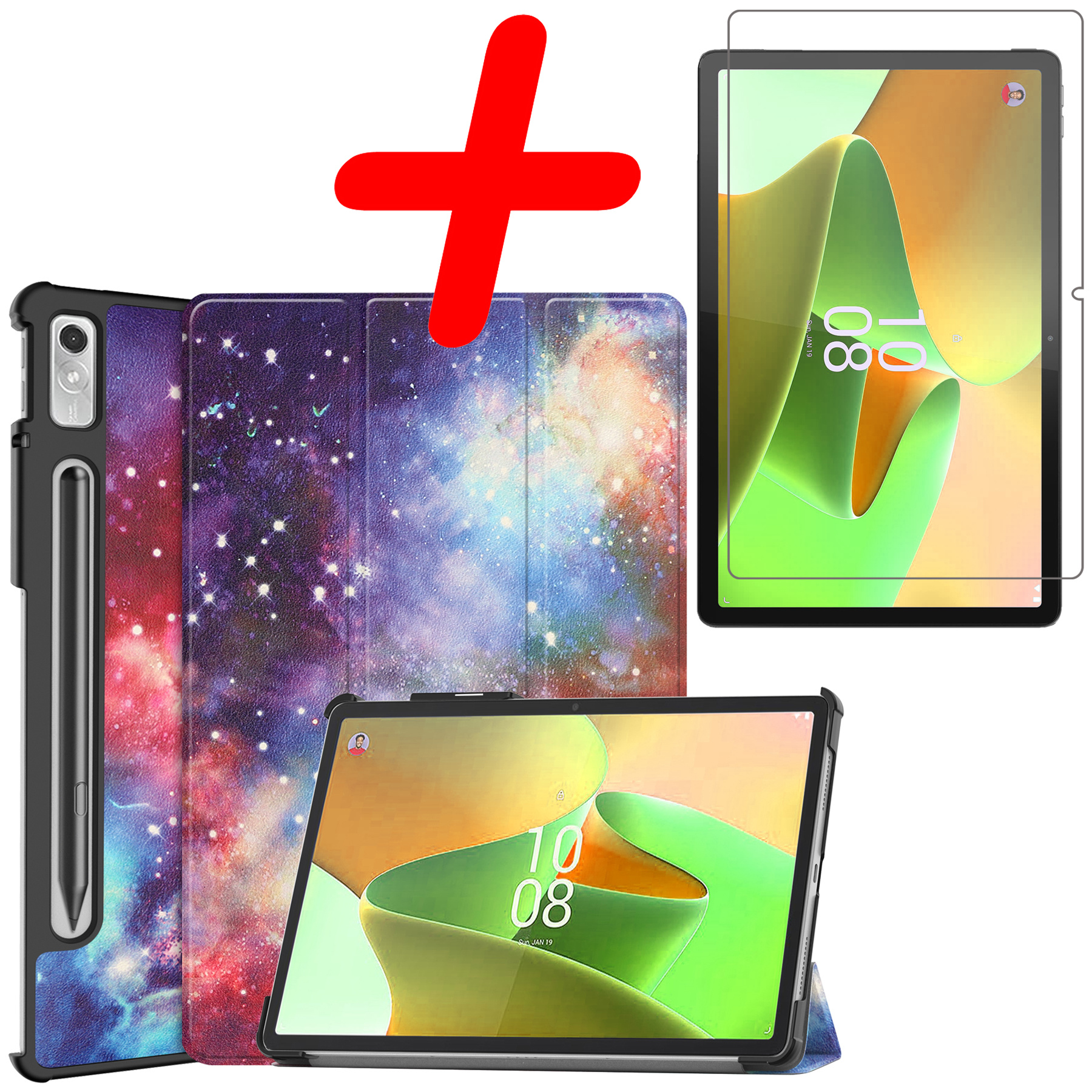 BASEY. Hoesje Geschikt voor Lenovo Tab P11 Pro Hoes Case Tablet Hoesje Tri-fold Met Uitsparing Geschikt voor Lenovo Pen Met Screenprotector - Hoes Geschikt voor Lenovo Tab P11 Pro Hoesje Hard Cover Bookcase Hoes - Galaxy