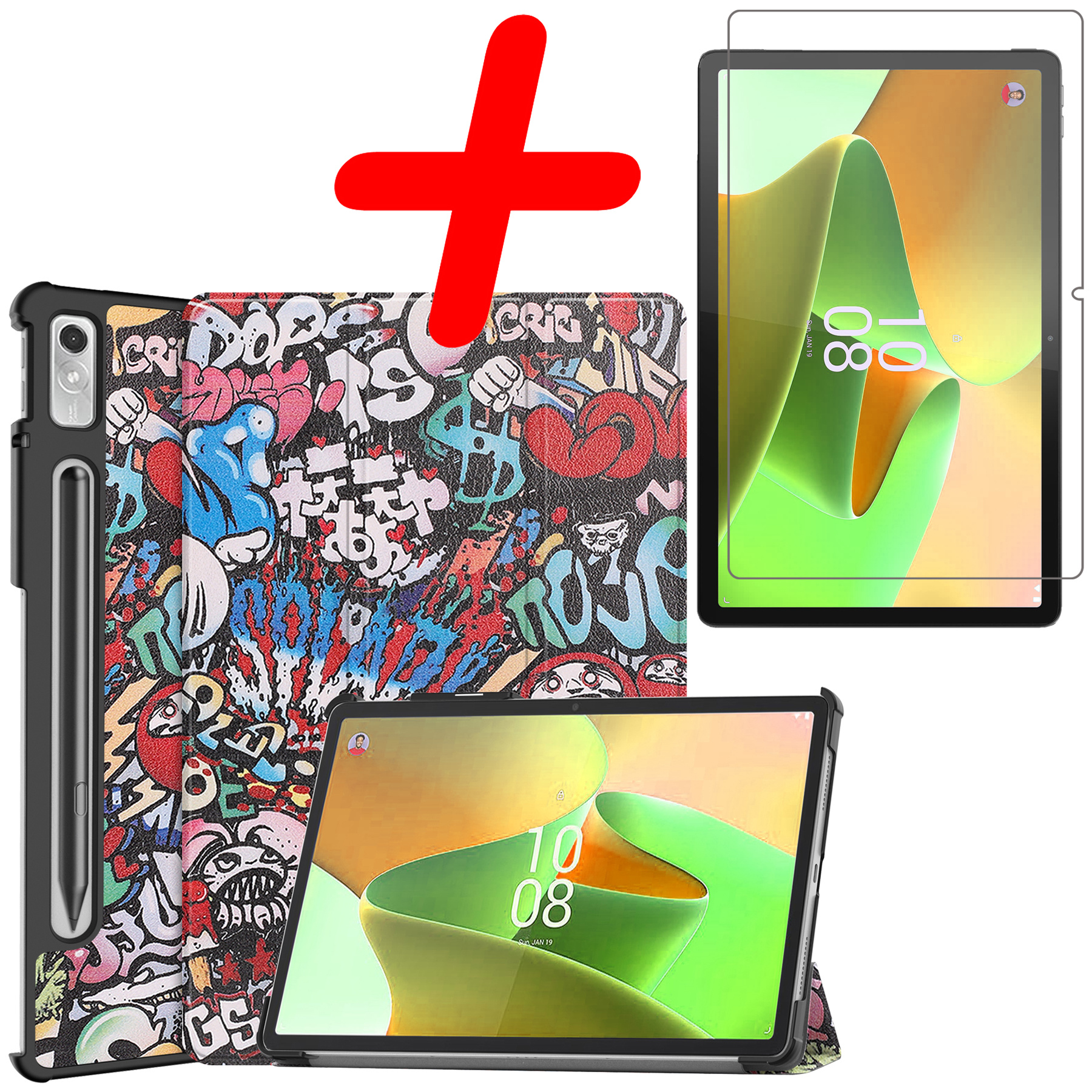 BASEY. Hoesje Geschikt voor Lenovo Tab P11 Pro Hoes Case Tablet Hoesje Tri-fold Met Uitsparing Geschikt voor Lenovo Pen Met Screenprotector - Hoes Geschikt voor Lenovo Tab P11 Pro Hoesje Hard Cover Bookcase Hoes - Graffity