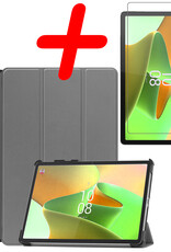BASEY. Hoesje Geschikt voor Lenovo Tab P11 Pro Hoes Case Tablet Hoesje Tri-fold Met Uitsparing Geschikt voor Lenovo Pen Met Screenprotector - Hoes Geschikt voor Lenovo Tab P11 Pro Hoesje Hard Cover Bookcase Hoes - Grijs