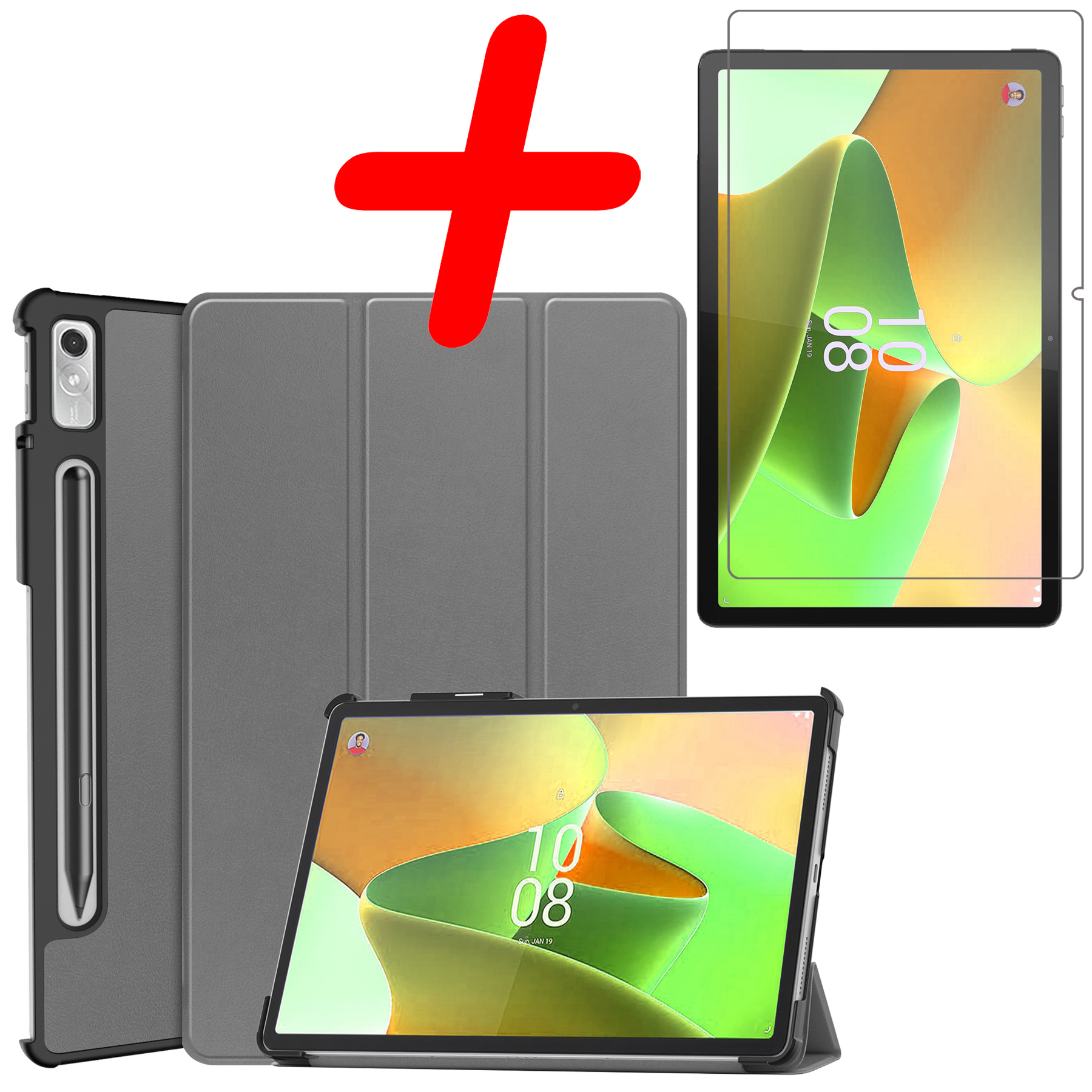 BASEY. Hoesje Geschikt voor Lenovo Tab P11 Pro Hoes Case Tablet Hoesje Tri-fold Met Uitsparing Geschikt voor Lenovo Pen Met Screenprotector - Hoes Geschikt voor Lenovo Tab P11 Pro Hoesje Hard Cover Bookcase Hoes - Grijs