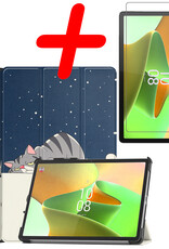 BASEY. Hoesje Geschikt voor Lenovo Tab P11 Pro Hoes Case Tablet Hoesje Tri-fold Met Uitsparing Geschikt voor Lenovo Pen Met Screenprotector - Hoes Geschikt voor Lenovo Tab P11 Pro Hoesje Hard Cover Bookcase Hoes - Kat