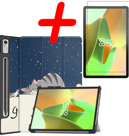 BASEY. BASEY. Lenovo Tab P11 Pro (2e Gen) Hoesje Met Uitsparing Apple Pencil Met Screenprotector - Kat