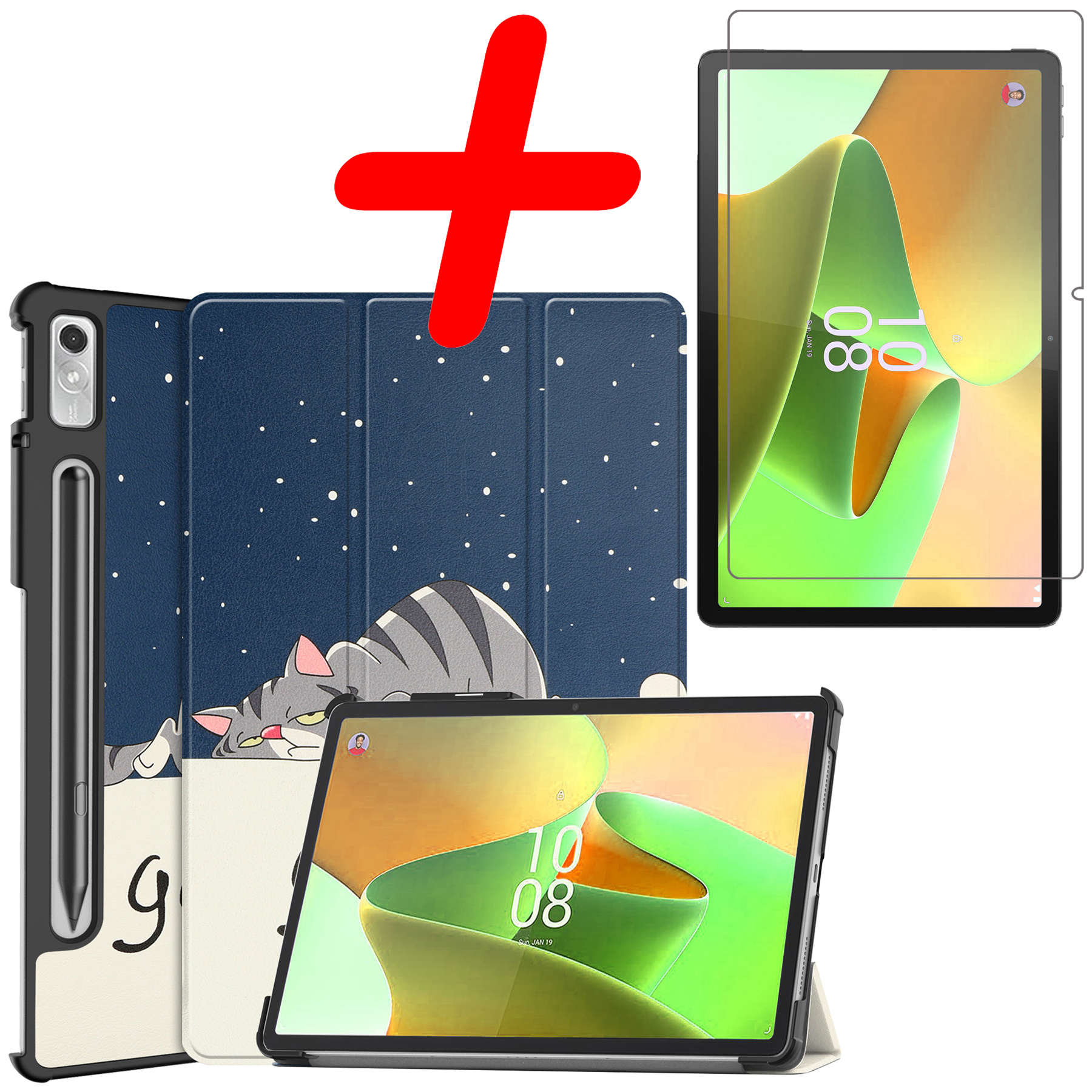 BASEY. Hoesje Geschikt voor Lenovo Tab P11 Pro Hoes Case Tablet Hoesje Tri-fold Met Uitsparing Geschikt voor Lenovo Pen Met Screenprotector - Hoes Geschikt voor Lenovo Tab P11 Pro Hoesje Hard Cover Bookcase Hoes - Kat