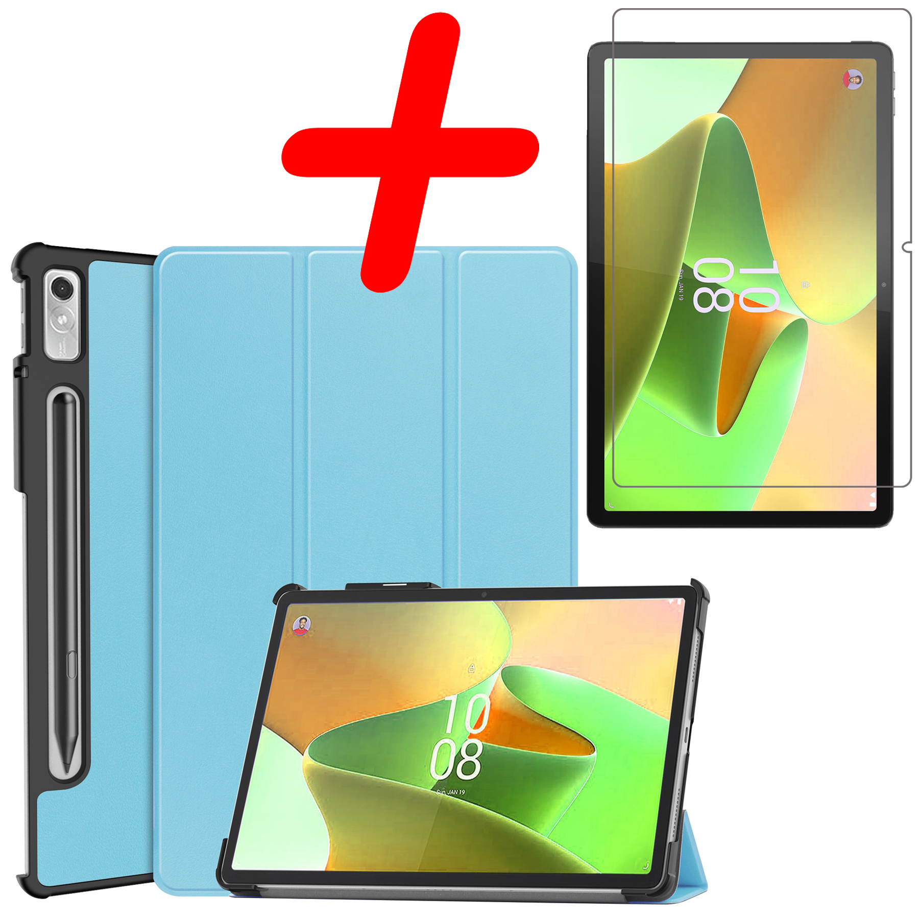 BASEY. Hoesje Geschikt voor Lenovo Tab P11 Pro Hoes Case Tablet Hoesje Tri-fold Met Uitsparing Geschikt voor Lenovo Pen Met Screenprotector - Hoes Geschikt voor Lenovo Tab P11 Pro Hoesje Hard Cover Bookcase Hoes - Lichtblauw